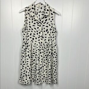 Umgee Womens Mini Dress S Off-White Black Dalmatian Print Sleeveless Boho Flowy